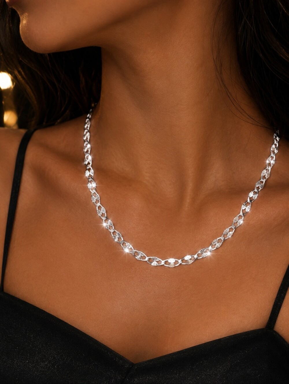 925 Sterling Silver Flat Chain Necklace Fashion Designer Boutique Style Elegant